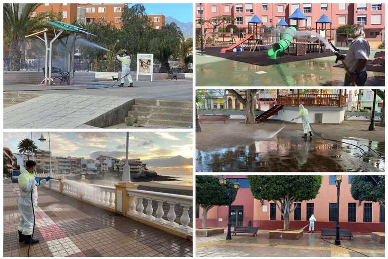 Labores de limpieza y desinfección en varios puntos de Telde (Foto TA)